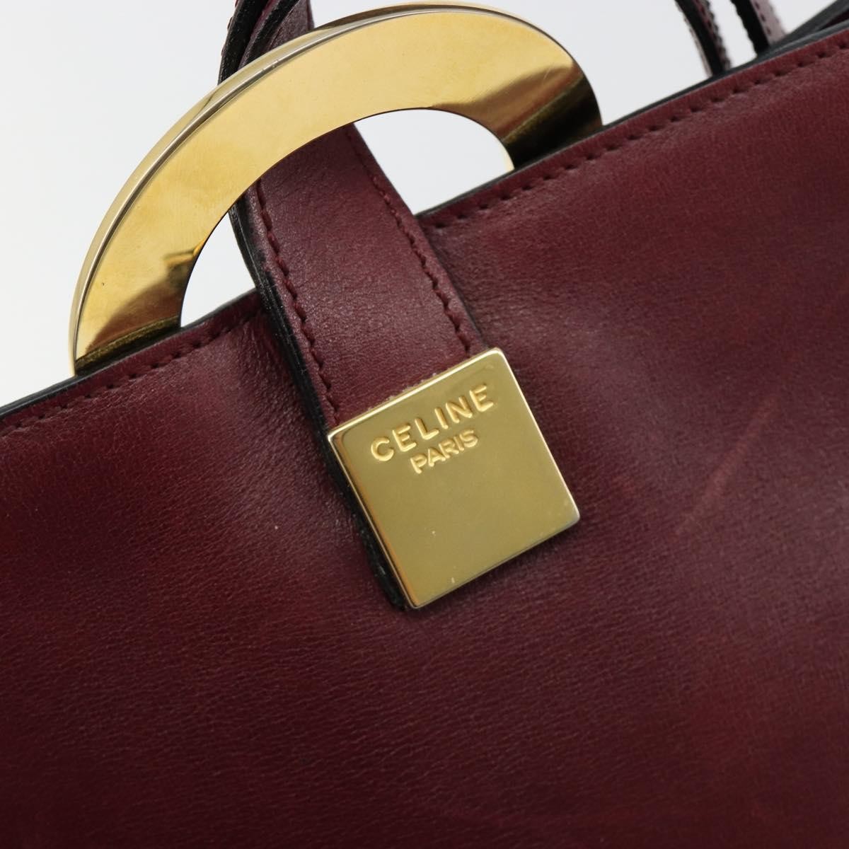 CELINE Circle Shoulder Bag Leather Bordeaux Gold Auth 181718