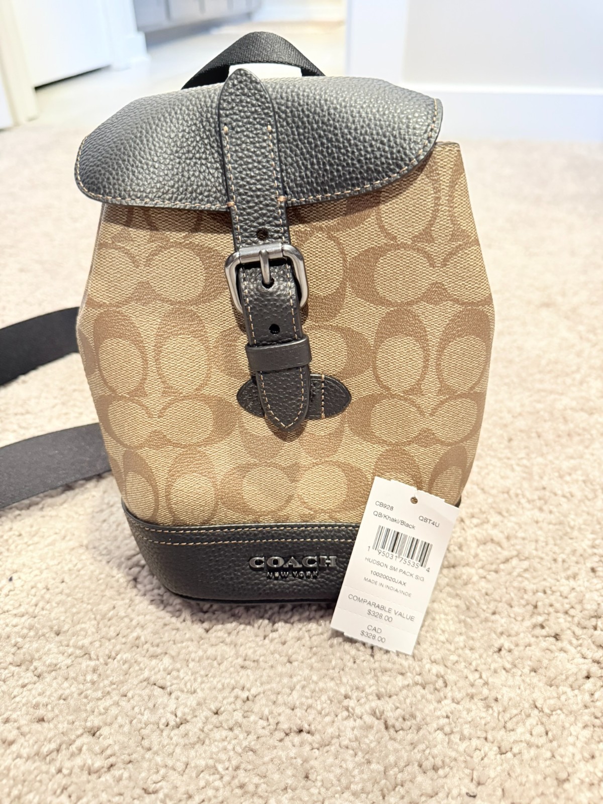 Coach Hudson Small Backpack Signature Canvas Khaki Black Crossbody Sling