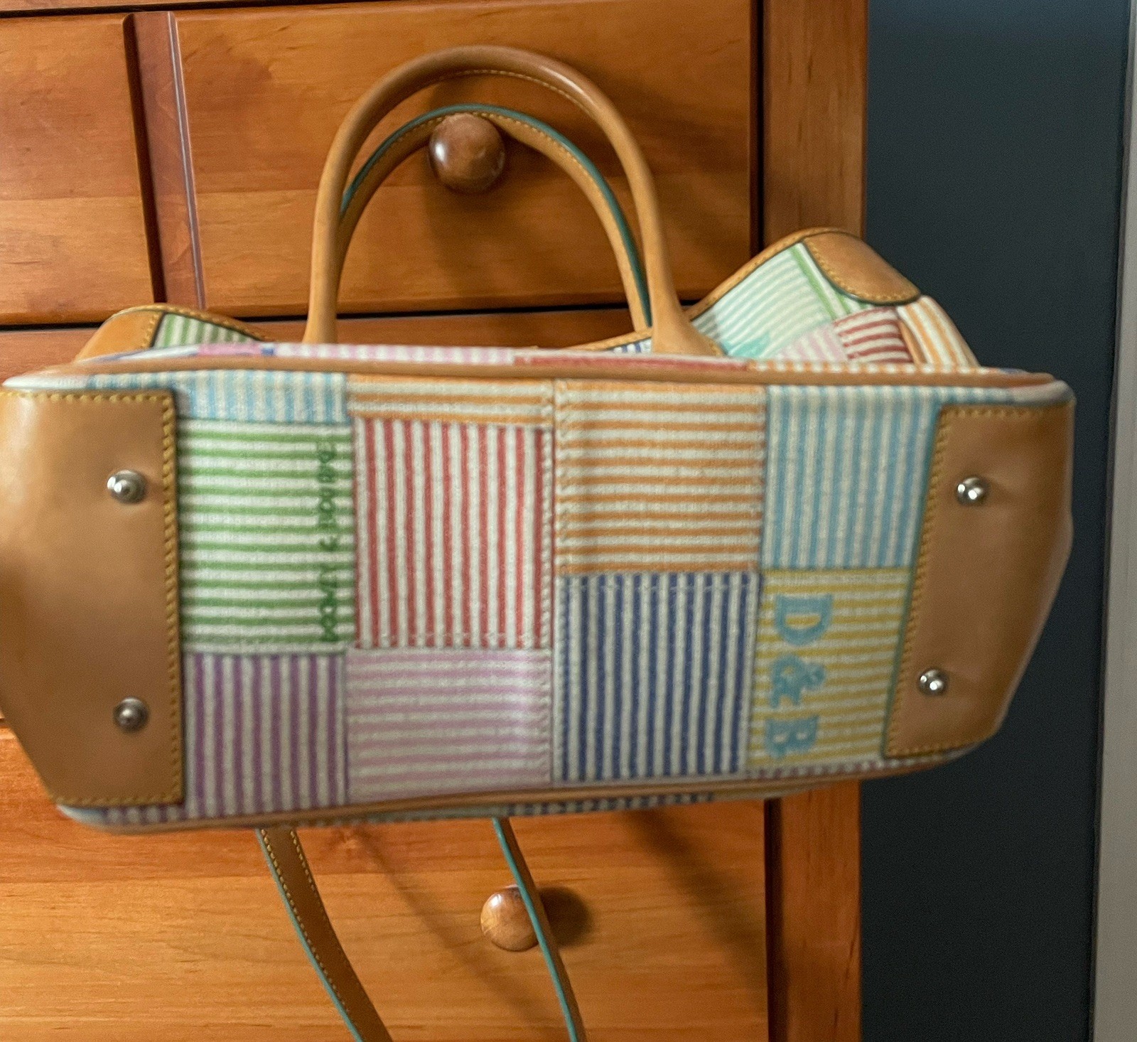 DOONEY & BOURKE Vintage Pastel Seersucker Stripe Small Handbag Purse