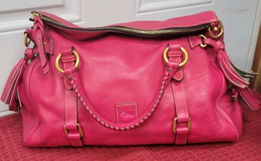 Dooney & Bourke Pink Fuschia Florentine Leather Satchel With Fuchsia Whipstitch