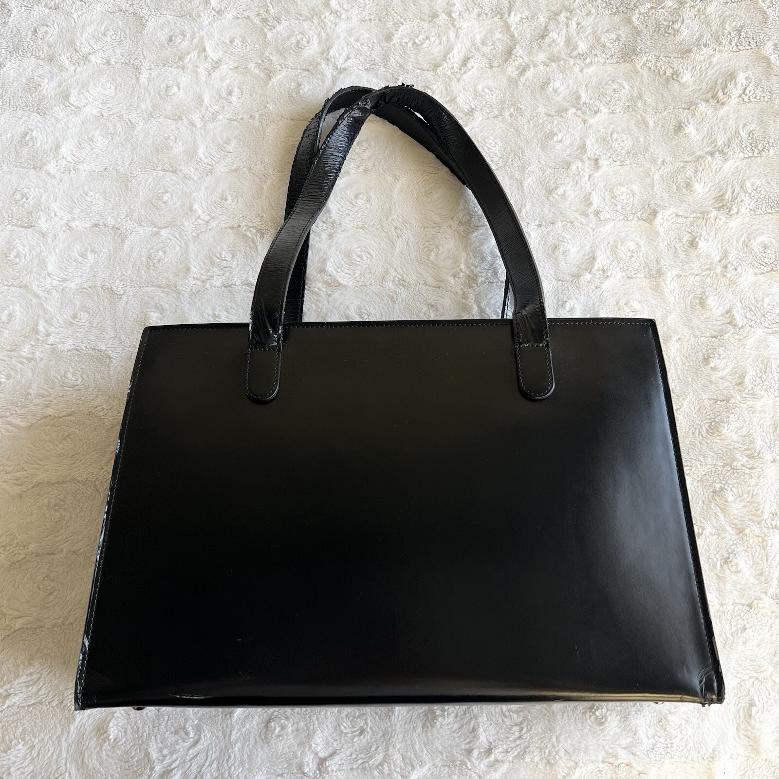 Jack Georges Bag Briefcase Womens Black Italian Leather Laptop Sleeve Zip *READ*