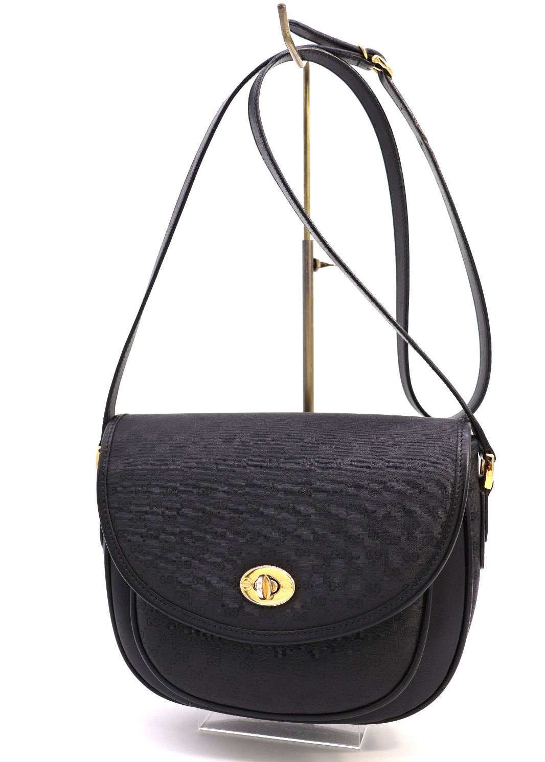 GUCCI VINTAGE Shoulder Bag Micro-GG Pattern PVC Black Classic Authentic