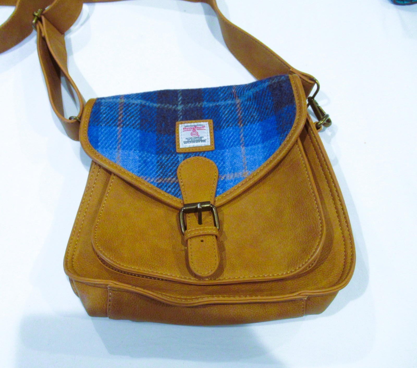 Harris Tweed Islander purse, brown with blue plaid
