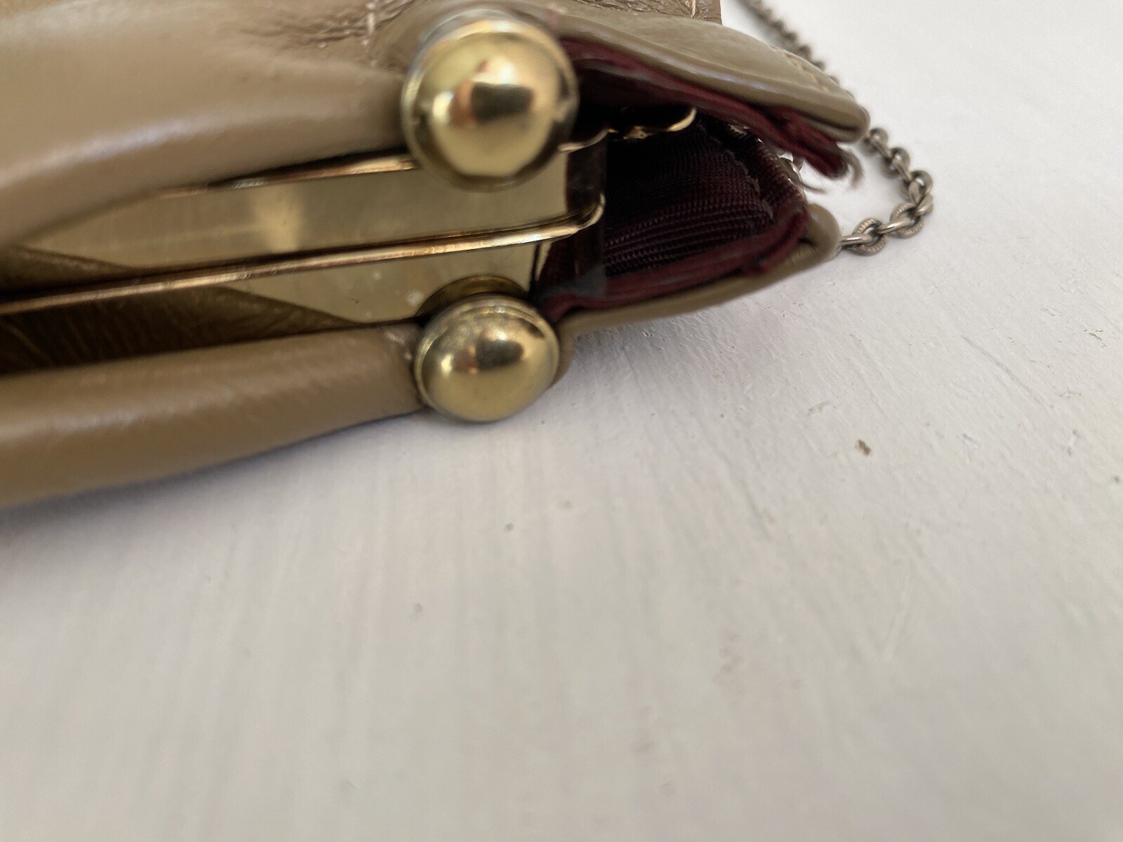 Vintage 60’s ETRA Brown Leather Envelope Clutch Bag Gold Trim Purse Swinging