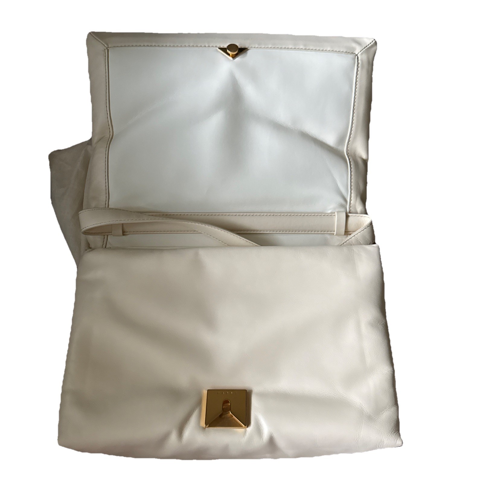 Marni NWD Prisma Foldover Shoulder Bag Purse in Solid Ivory Leather G2U