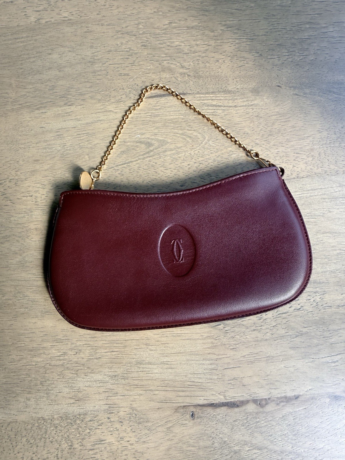 CARTIER chain accessories Pouch Leather logo bordeaux Gold fashion goods women