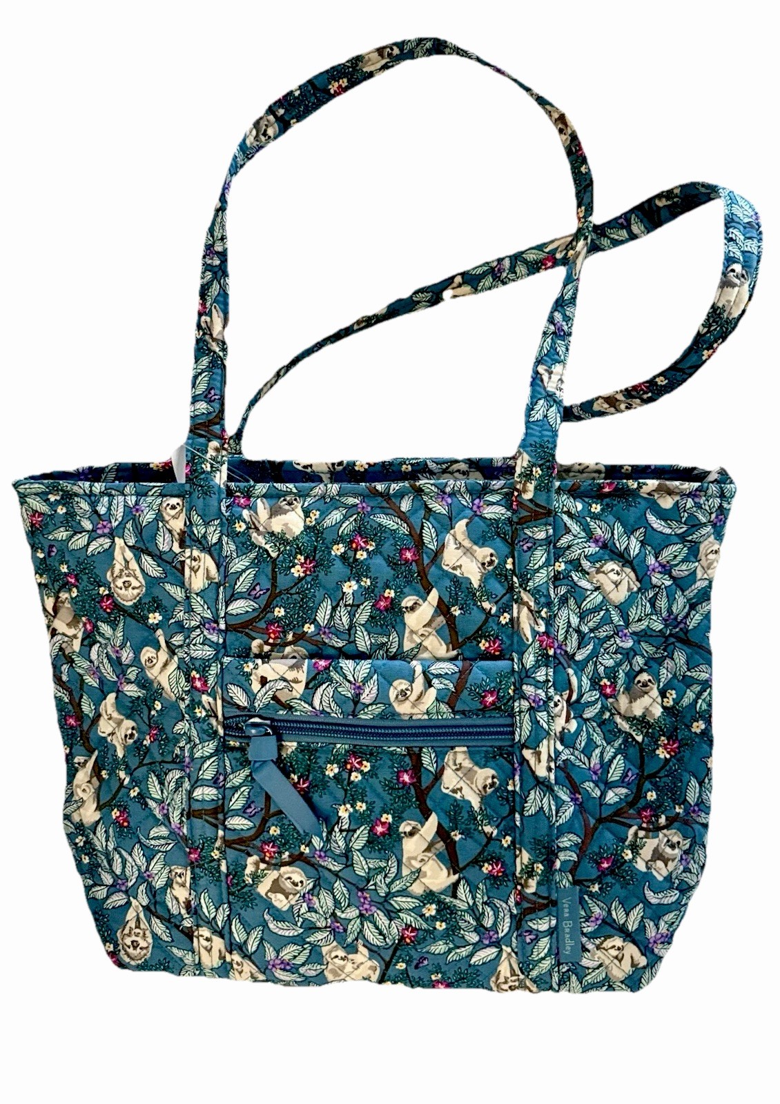 Vera Bradley 16 X 11” Tote Bag Hanging Around Sloths Blue Teal Quilted EUC