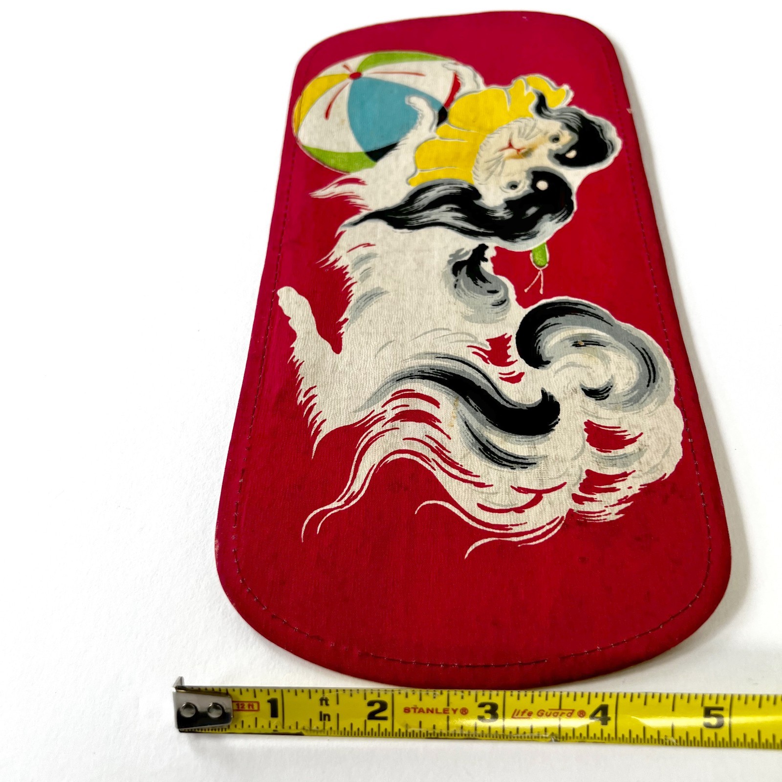VTG Pekingese Dog Graphic Clutch Bag Silk Texture Red Novelty Flat Purse