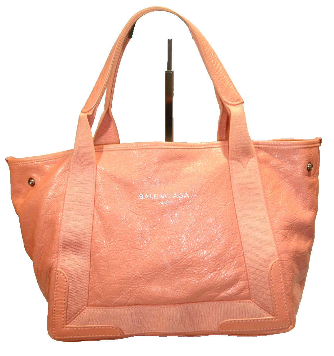Balenciaga Gorgeous Peach-Pink Textured Leather Navy Cabas S Satchel Tote EUC!