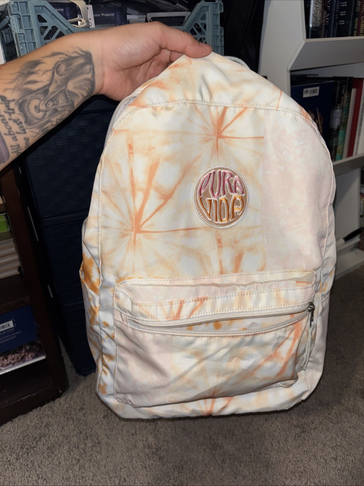 Pura Vida Pink Orange Tie Dye 17”Backpack School Vacation College Beach
