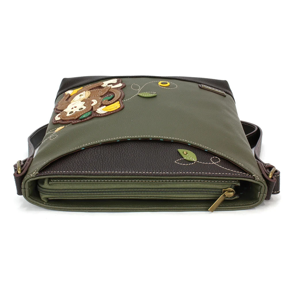 NEW CHALA OLIVE GREEN MONKEY SWEET MESSENGER CROSSBODY TOTE PURSE FAUX LEATHER