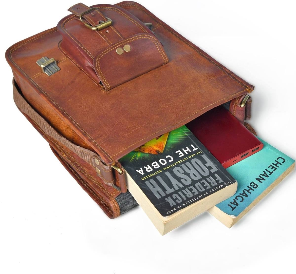 Handmade Brown Leather MessengerBag9x11Crossbody iPad Tablet + Free Journal