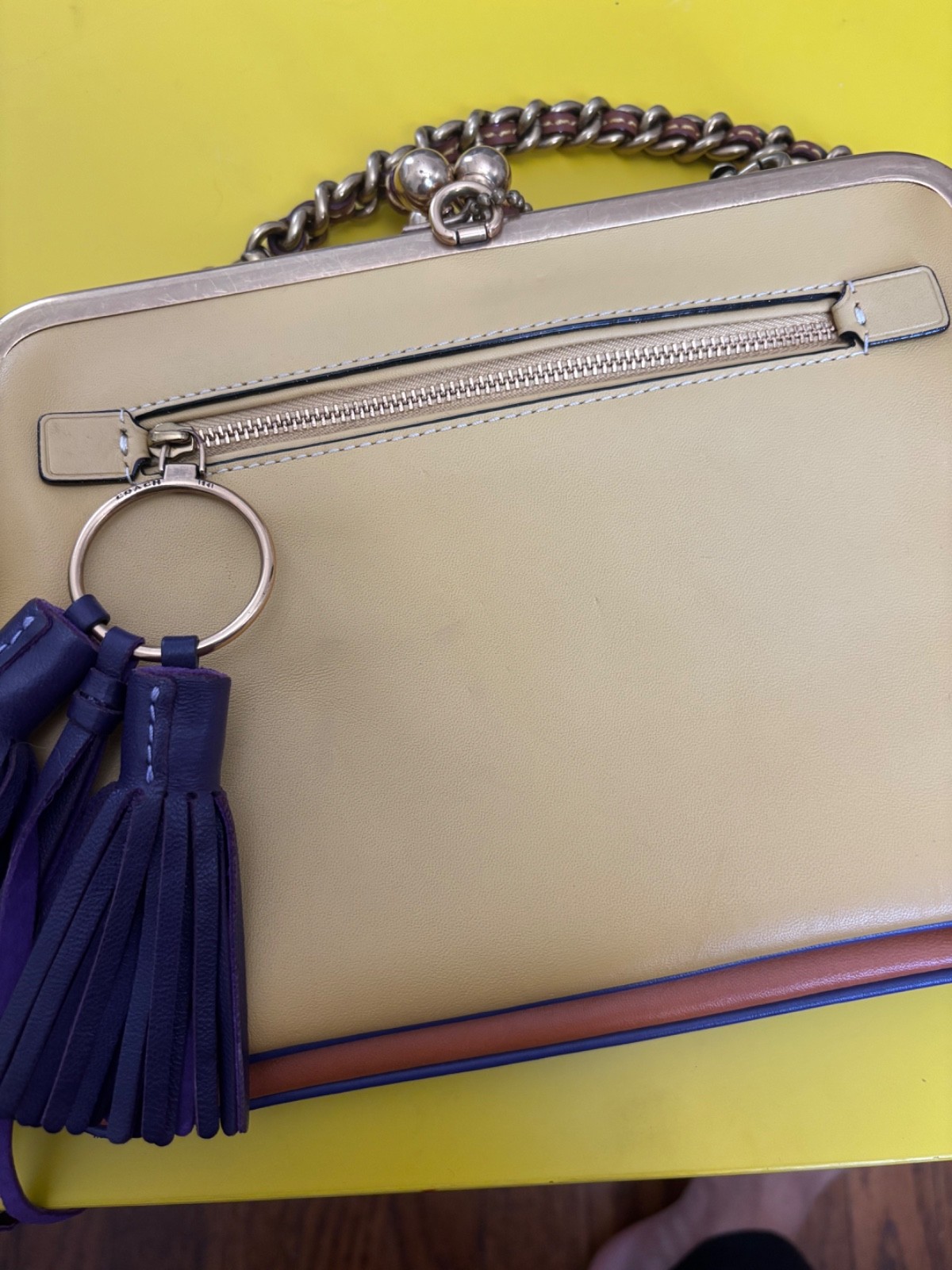 COACH 1941 RUNWAY SUNFLOWER/VIOLET COLORBLOCK DOUBLE FRAME KISSLOCK CROSSBODY