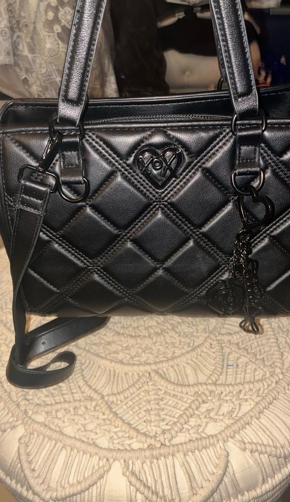 Betsey Johnson Quilted Black Handbag with Heart Charm