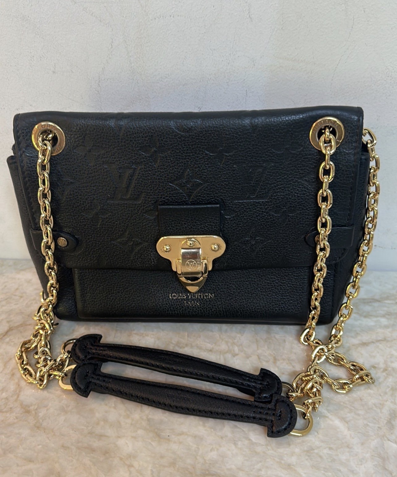 Authentic Louis Vuitton Vavin PM Empreinte Chain Shoulder Bag Black Gold