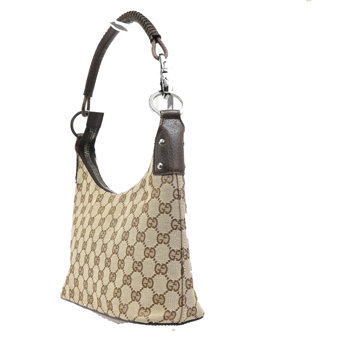GUCCI Logo GG Pattern Shoulder Hand Bag Canvas Leather Beige Brown Italy 76MA490