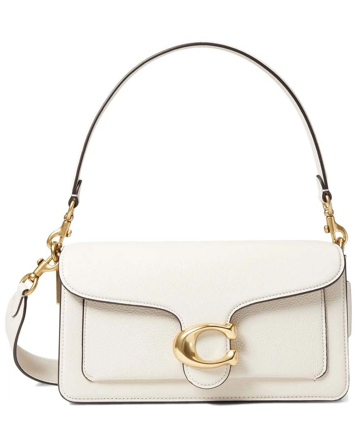 Coach Tabby White Pebbled Shoulder Bag Gold Hardware Push Lock Detachable Strap