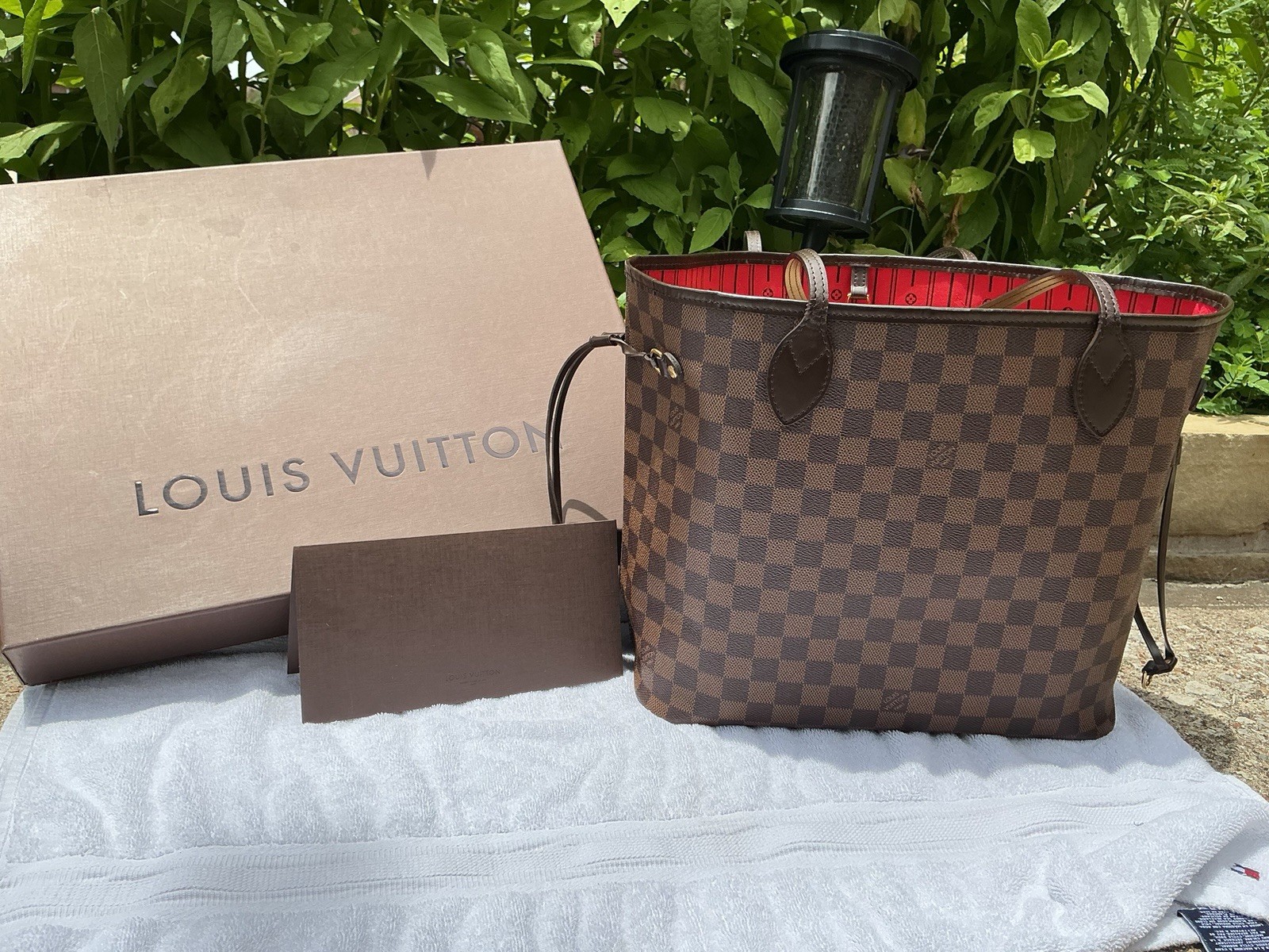 Louis Vuitton Neverfull MM Damier Ebene Tote Complete Set w/Box, Dust Bag