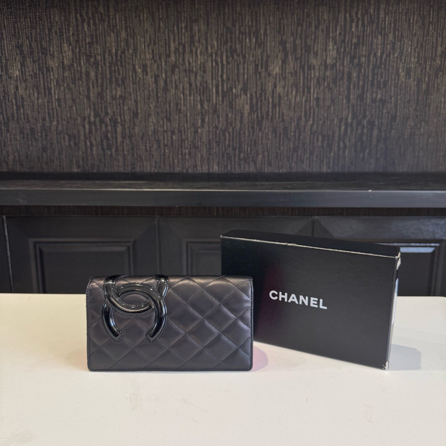 Chanel Cambon Normal Size Black Lambskin Leather Bifold Wallet Duty Paid