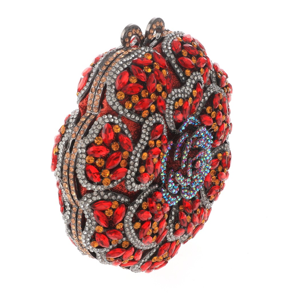 Hermatite Tone Alloy Metal High End Rhinestone Clutch Bag HB6023-RED