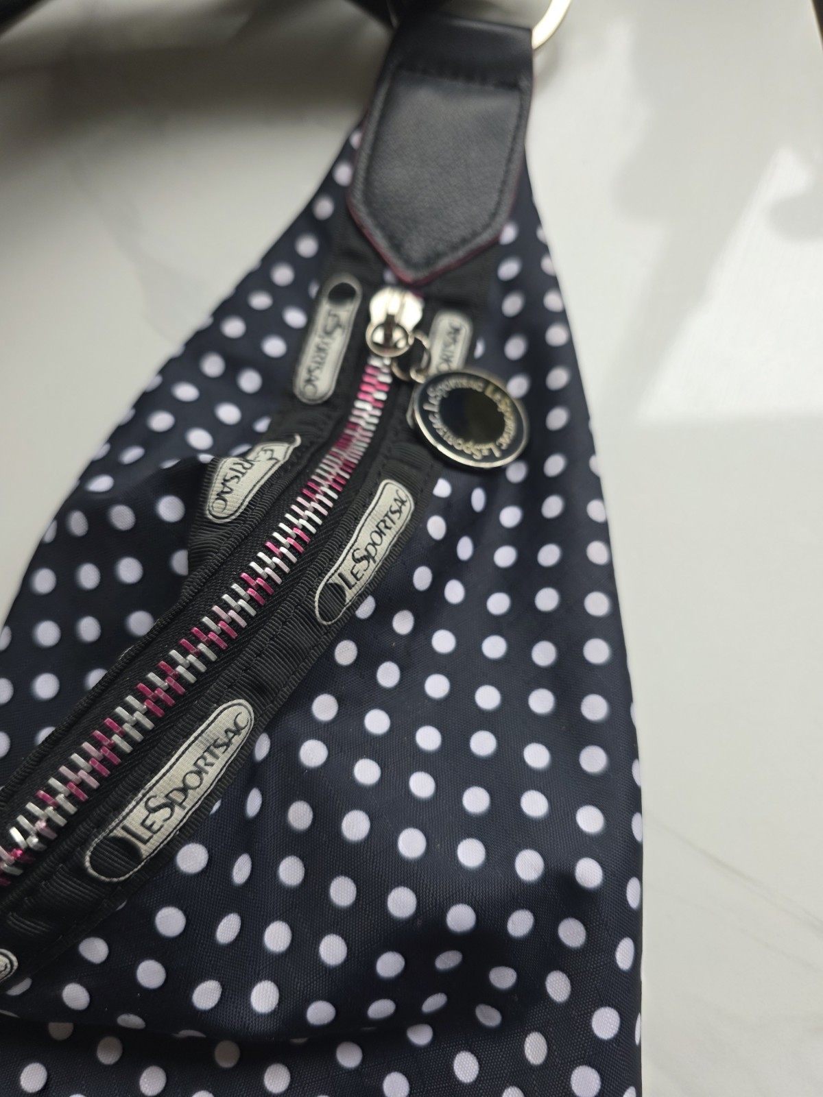 LeSportsac Round Shoulder Bag With Small Pouch NWOT Polka Dots Crossbody Strap