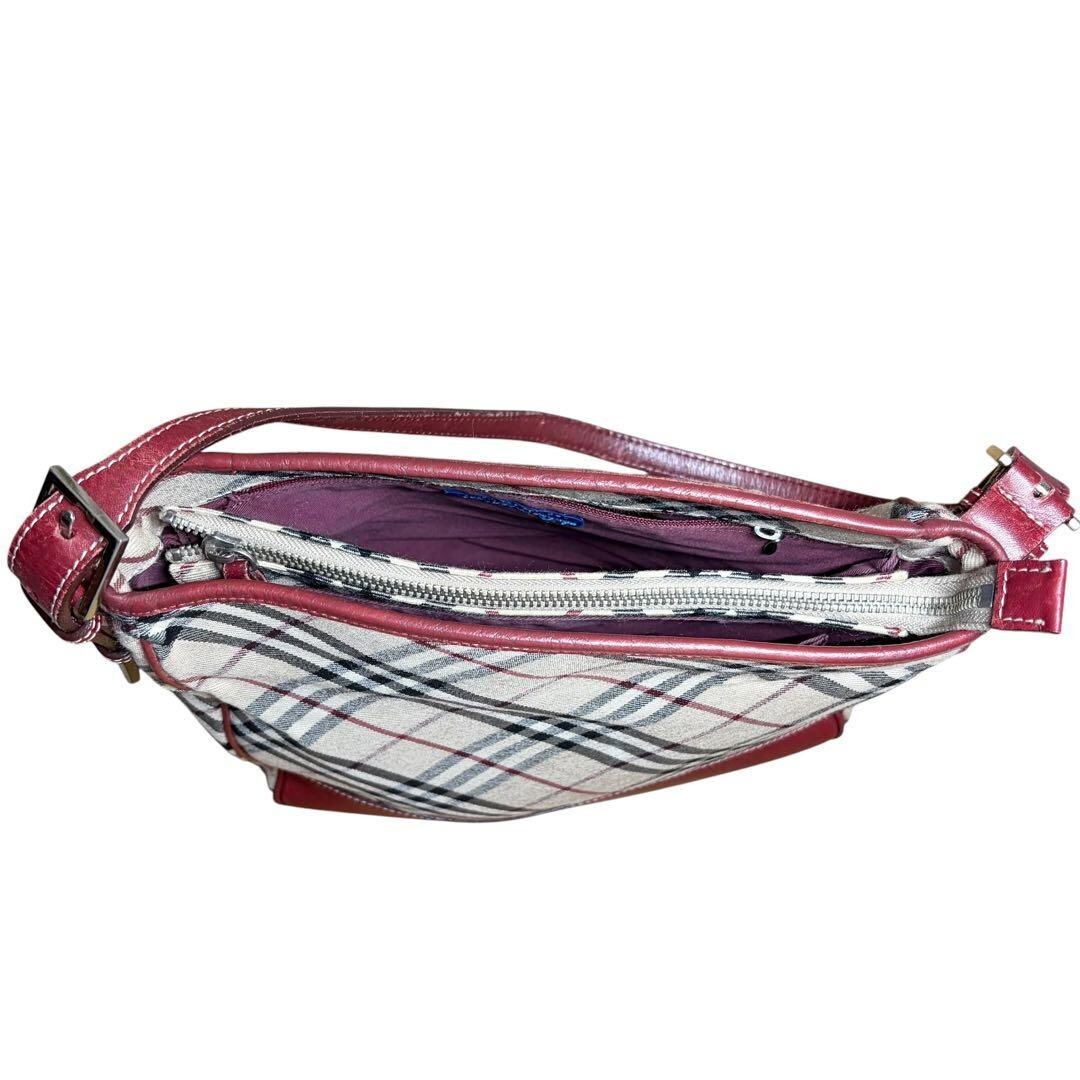 Burberry Nova Check Red Leather Shoulder Bag Zip Women Handbag 28cm 27cm