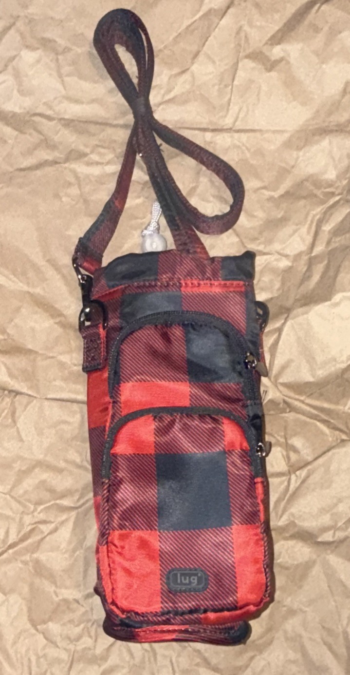 Lug Huggie Crossbody Bottle Holder Red Black Buffalo Check Plaid NEW NWOT