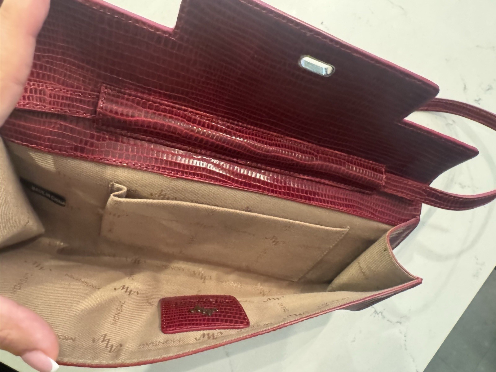 Vintage East West Monsac Original Burgundy Lizard Embossed Shoulder Bag/Cluth