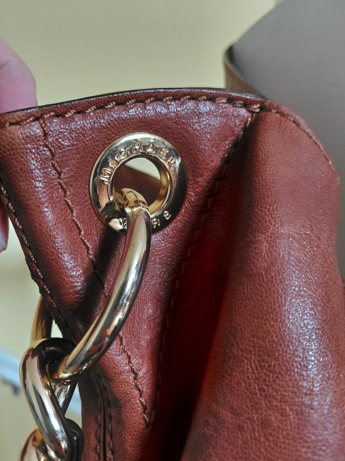 Michael Kors Uptown Astor Large Studded Leather Hobo Shoulder Bag Cognac Brown