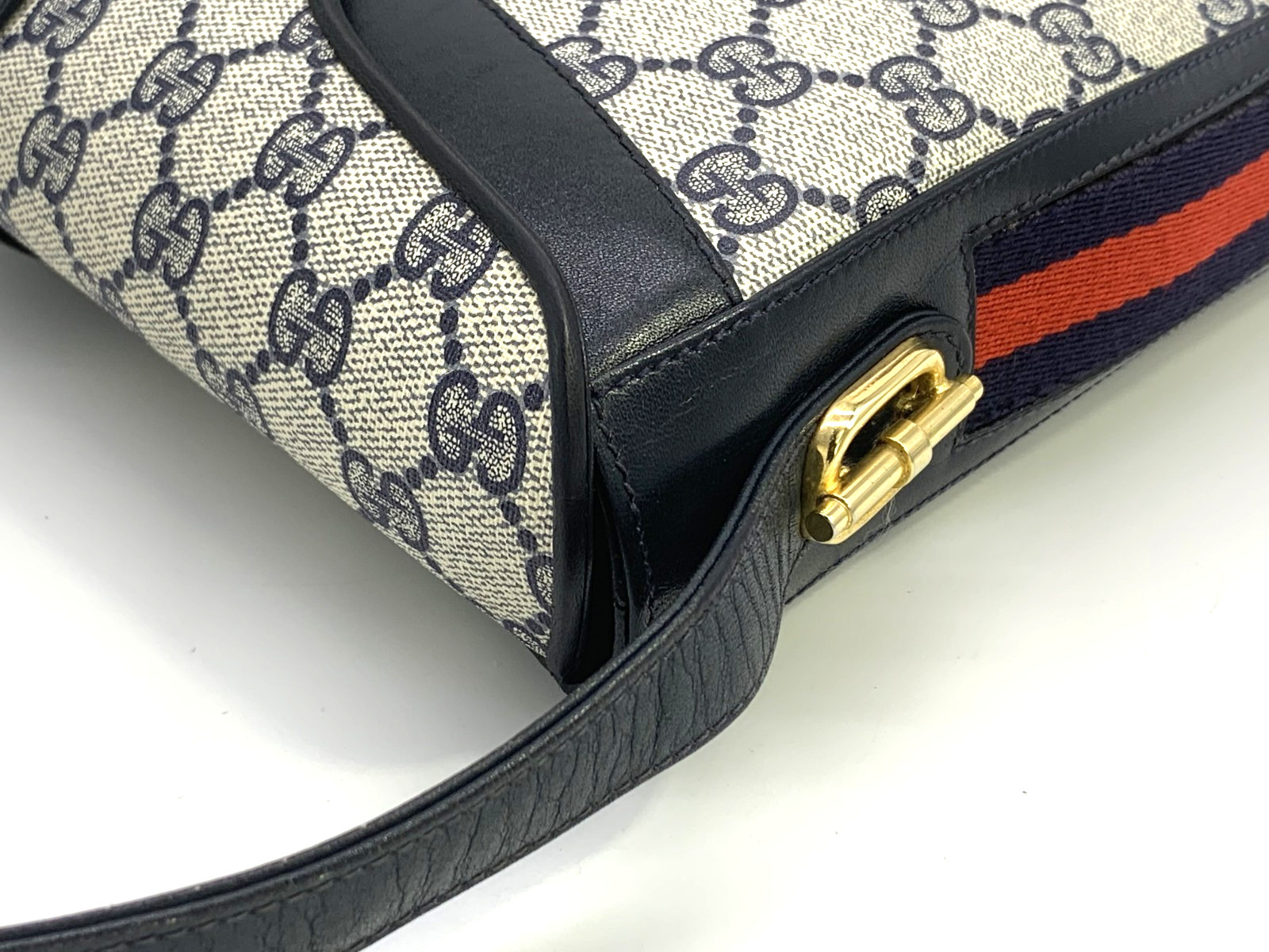 GUCCI VINTAGE Ophidia Shoulder Bag Web Stripe Interlocking-G Navy Rare Authentic