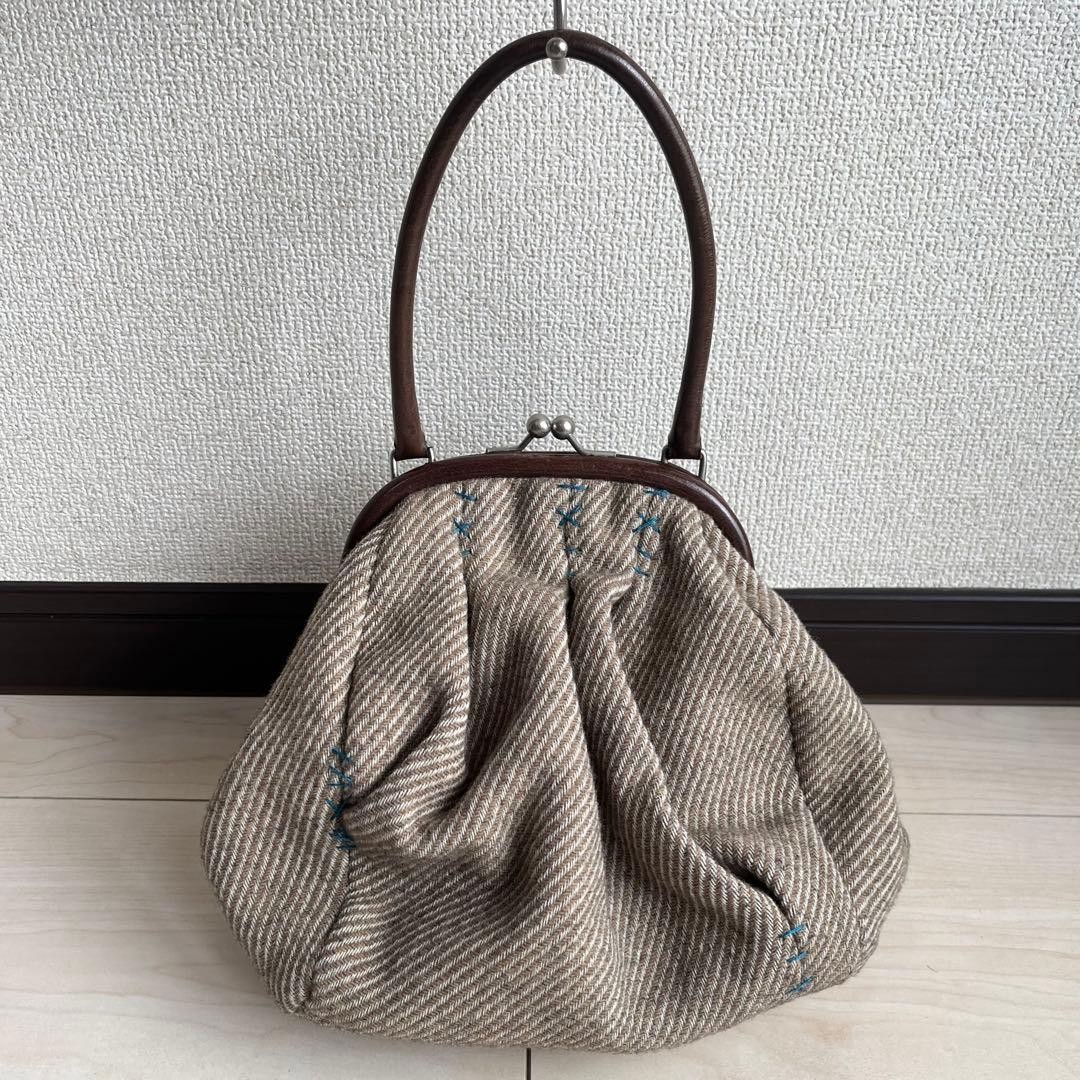 Miu Miu Archive Handbag Kiss Lock Beige 24x22cm Wool Leather Vintage Rare Japan