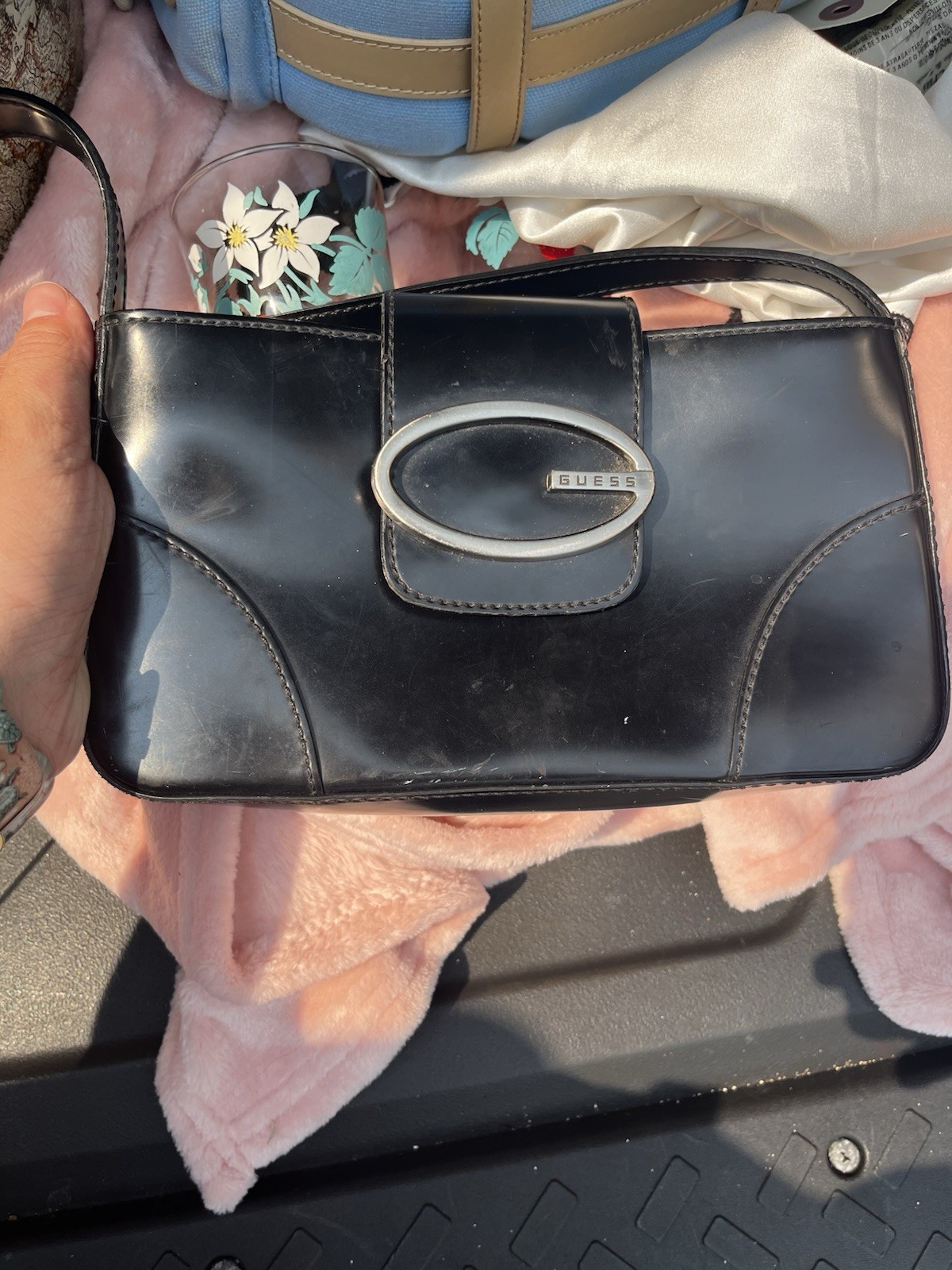 Vintage Guess Faux Leather Y2K Black Shoulder Bag