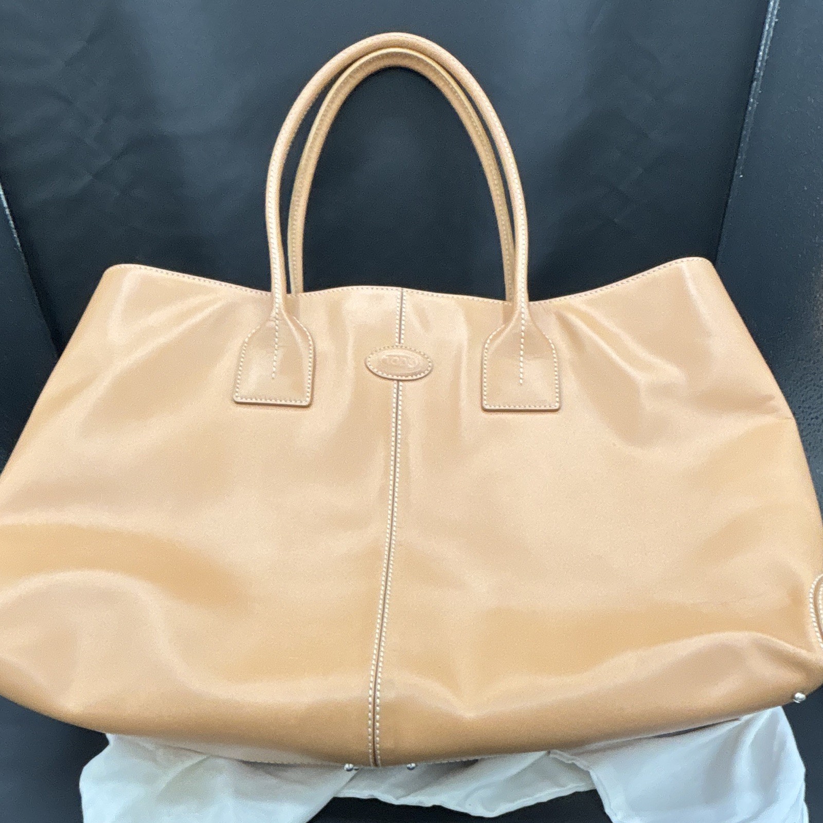 Tod’s Tan Large Tote Handbag Zip Closure Inner Pockets w/ Original Dust Bag