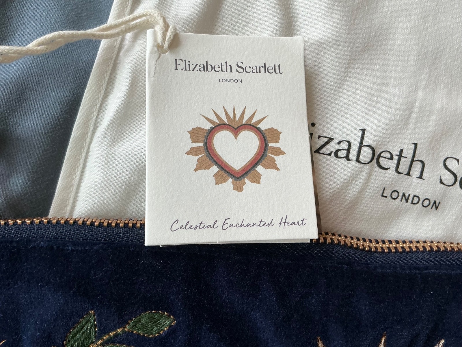 Elizabeth Scarlett Navy Velvet Everyday Pouch 20×30 cm Brand New With Tags