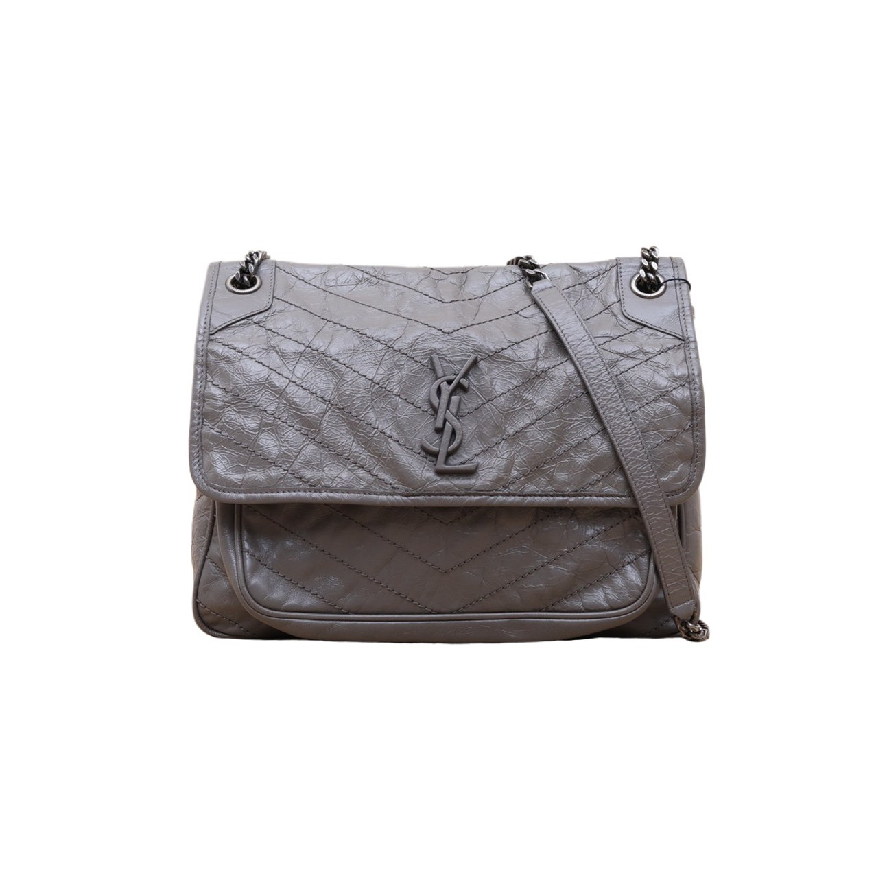 SAINT LAURENT Niki Large 32cm Grey Calfskin Shoulder Bag