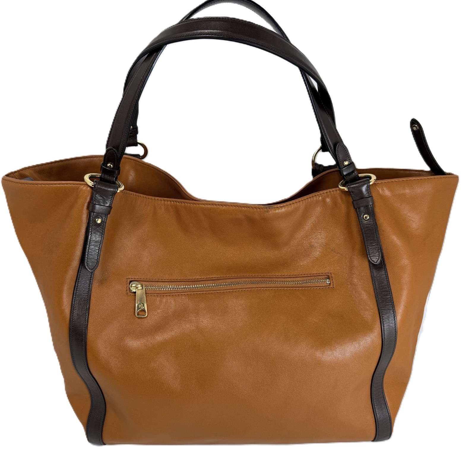 Lauren Ralph Lauren Oversized Leather Hobo Tote Cognac Brown Shoulder Bag