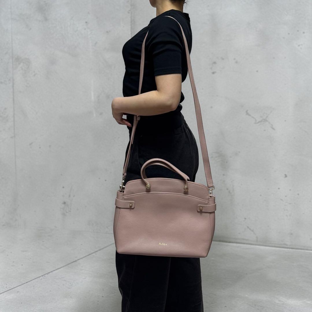 Furla Agata 2-Way Shoulder Bag Handbag Beige Crossbody Japan 0610286