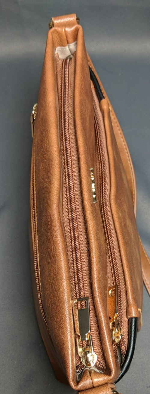 TELENA BROWN BLACK VEGAN LEATHER CROSSBODY SHOULDER BAG ZIP TOP HANDBAG