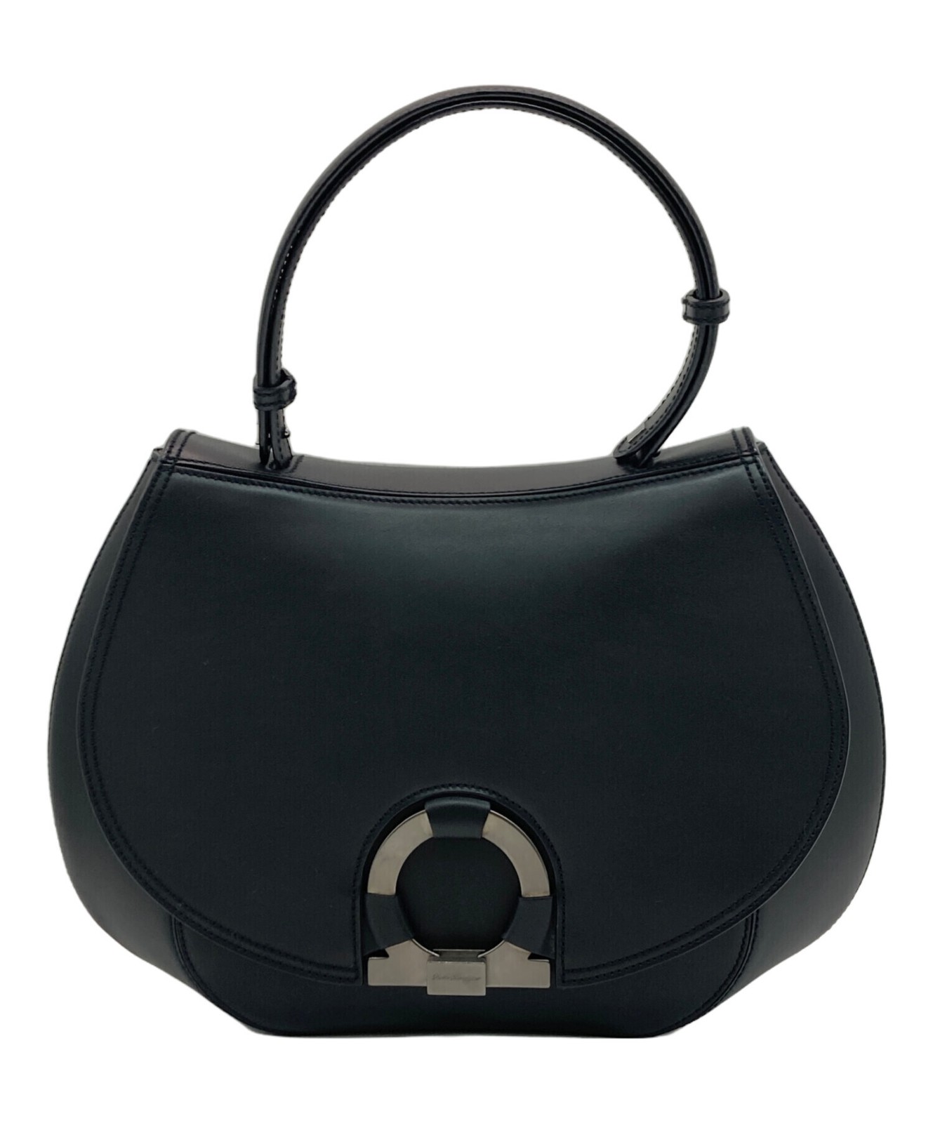 Salvatore Ferragamo Black Gancini Front Flap Shoulder Bag Italy 32cm 20cm