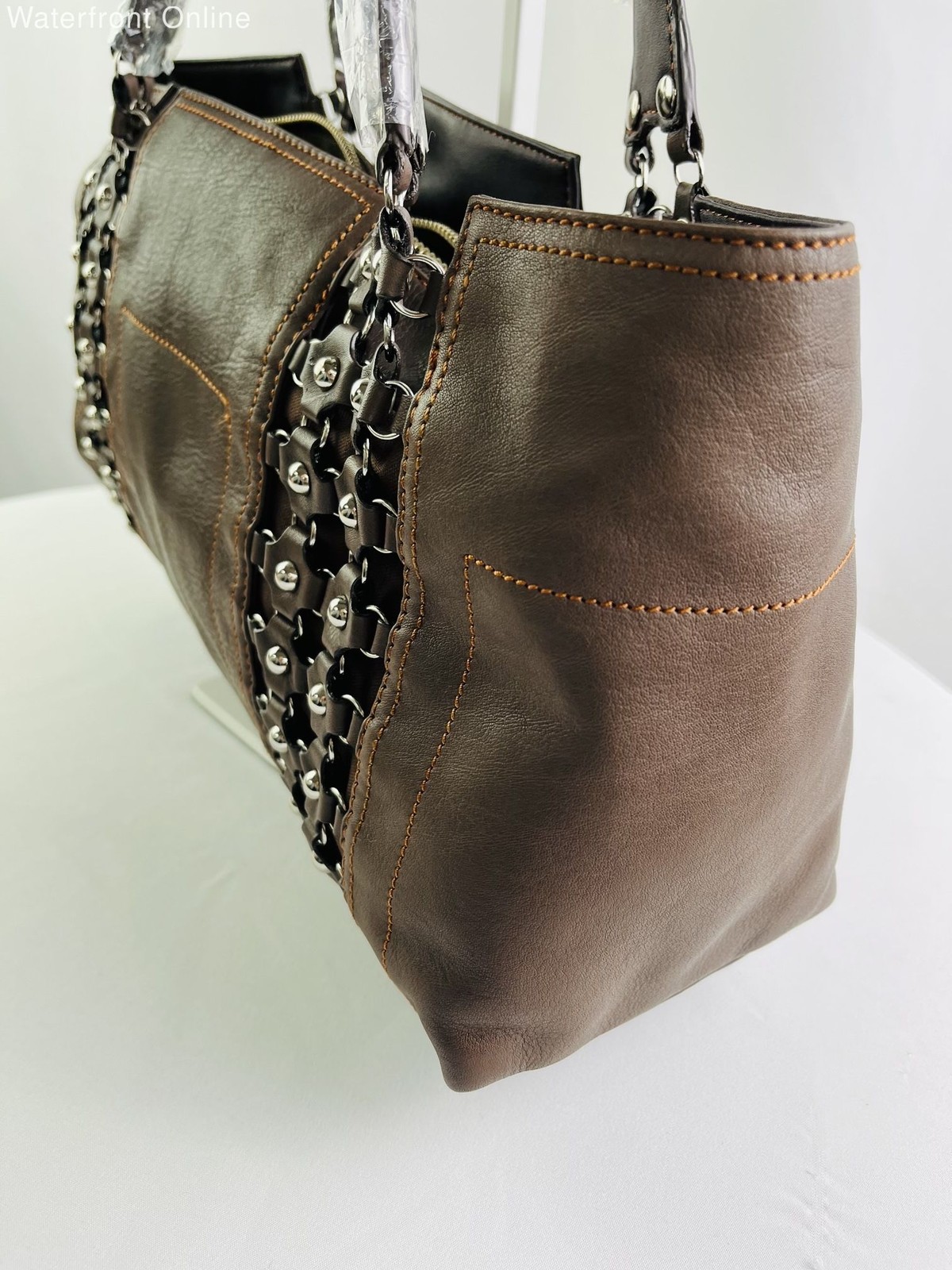 Maxx New York Brown Leather Double Handle Shoulder Bag NWT