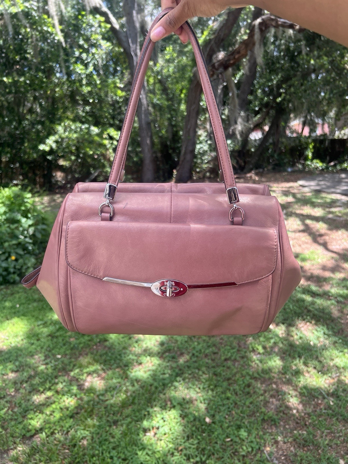 COACH Madison Madeline Satchel Pink Rose Metallic Leather Shoulder Bag 25164 Y2K