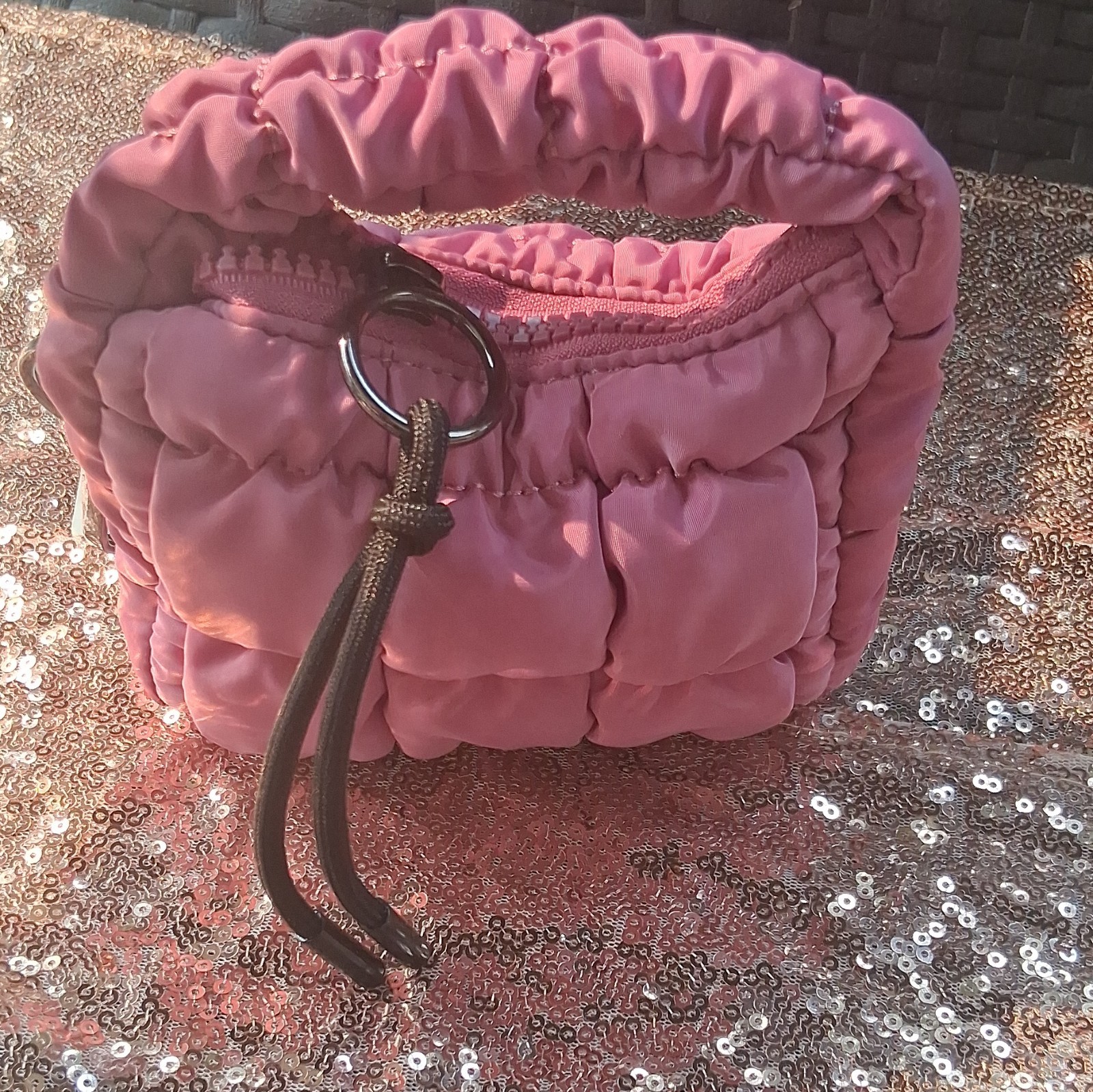 Uncharted Pink Quilted Padded Small Top Handle Mini Bag, Zip Closure