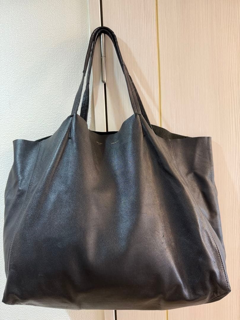 CELINE Horizontal Cabas Black Leather Tote Bag Phoebe Philo Era Handle Tear Used