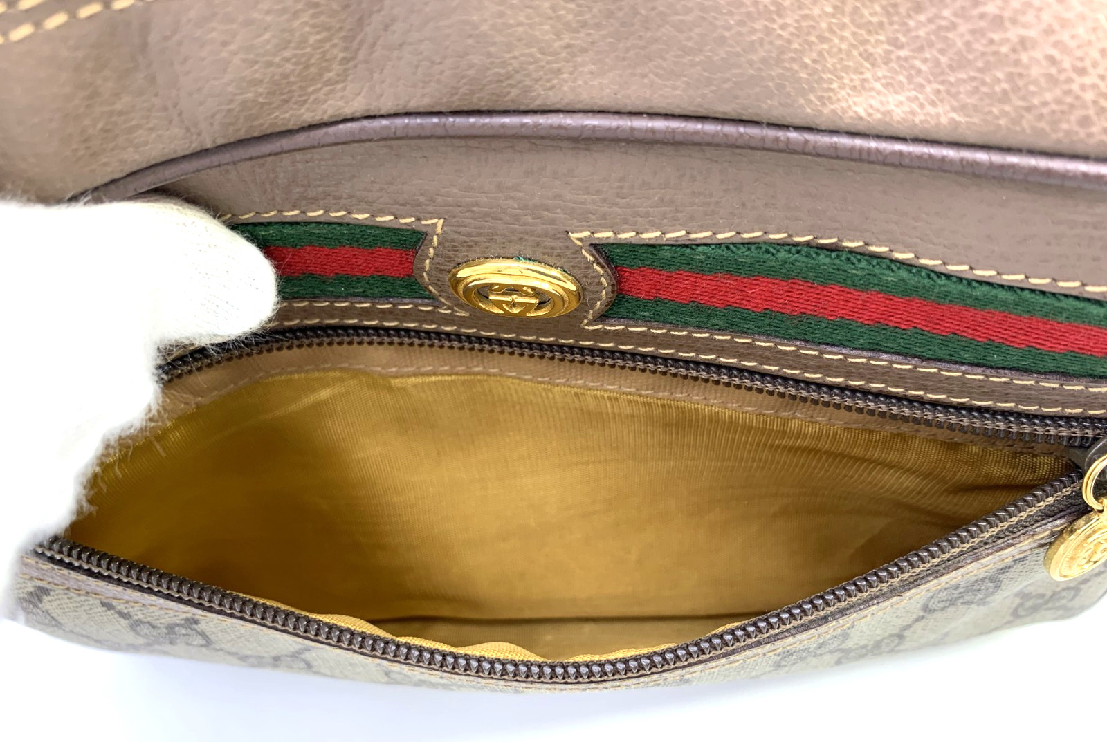 GUCCI VINTAGE Ophidia Shoulder Bag Sherry Line Brown Classic Large Authentic