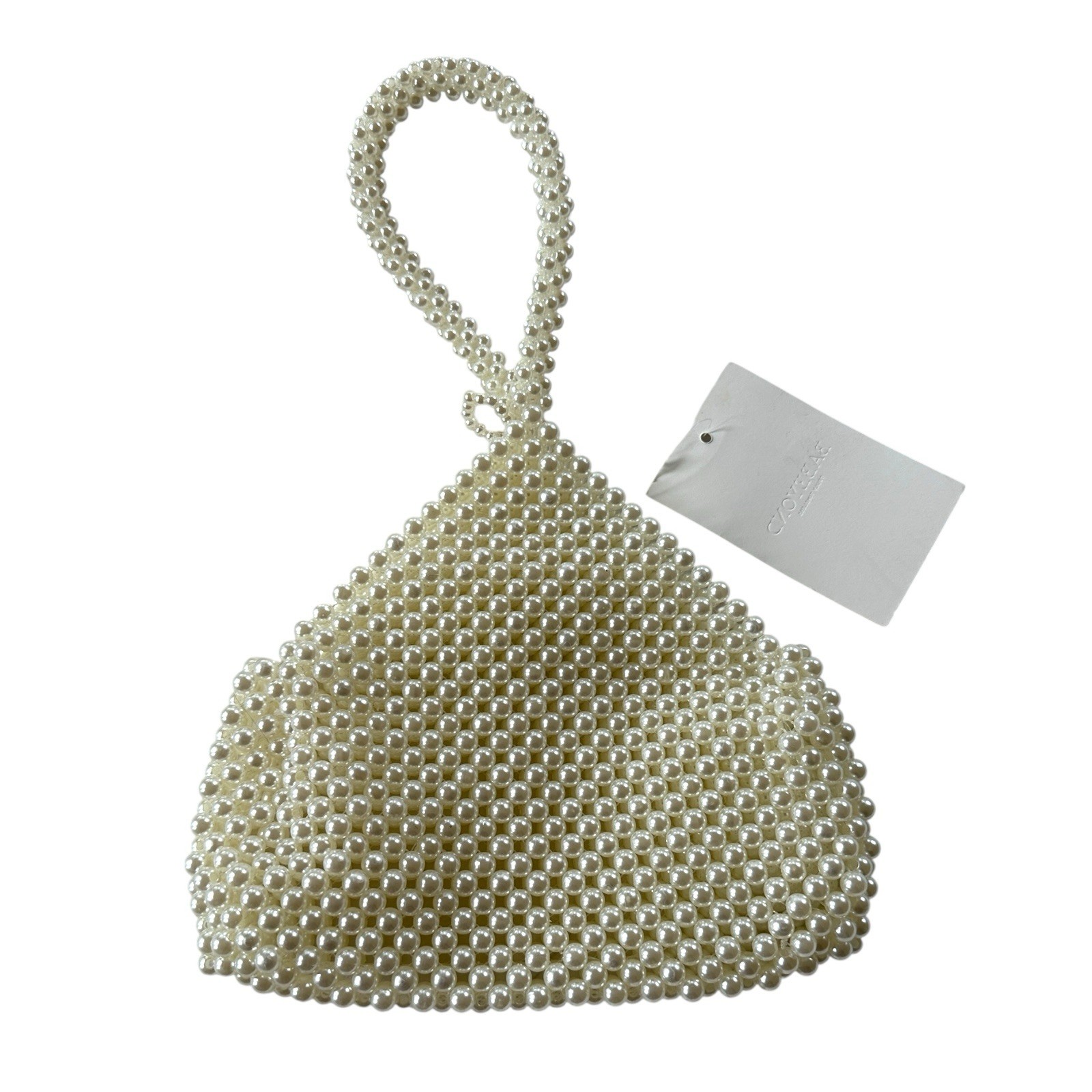 Babeyond Elegant Beaded Pearl Clutch Handbag in Cream/Off White