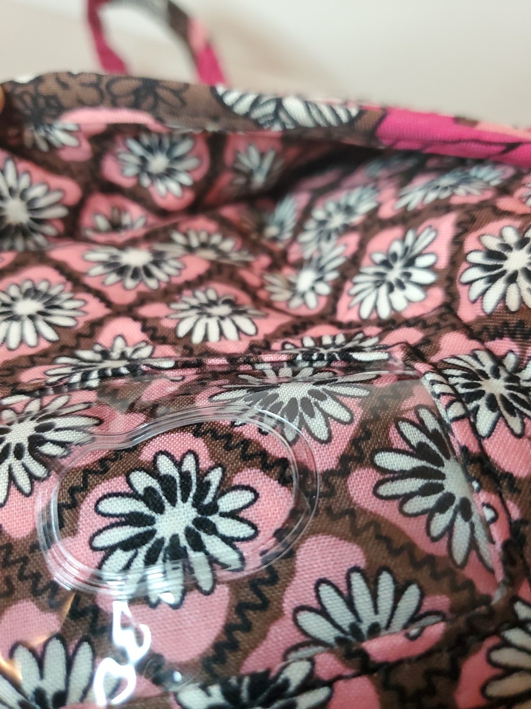 Vera Bradley Lizzy Mocha Rouge Pink Mini Hipster Quilted Fabric Crossbody Purse