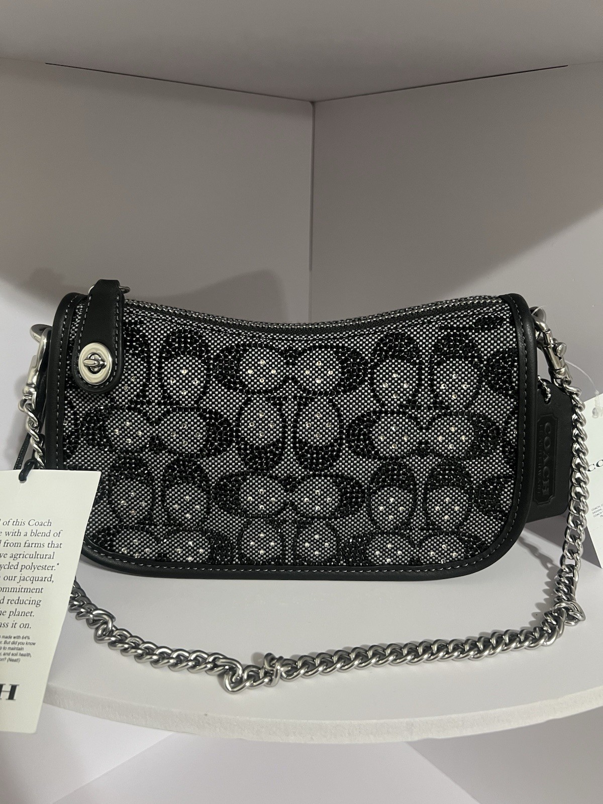 Coach Crystal Signature Jacquard Swinger 20 with Chain