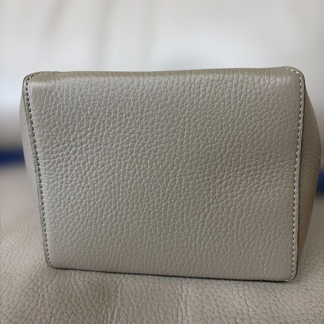 Tods Greige White Blue Leather 2Way Shoulder Bag Logo Charm Women 26.5cm 11cm