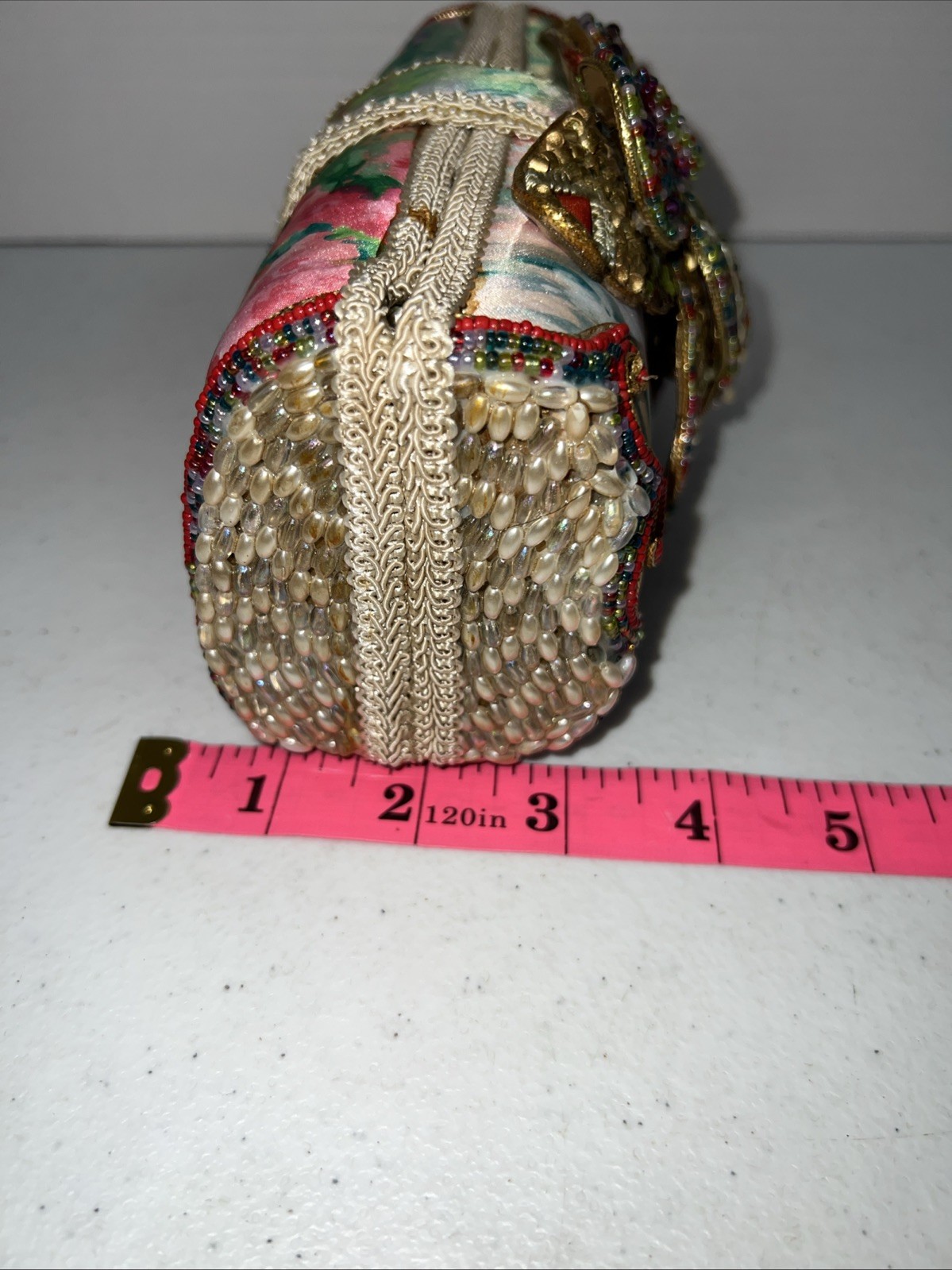 MARY FRANCES Butterfly Satin Silk Beaded Vintage Clutch With Strap