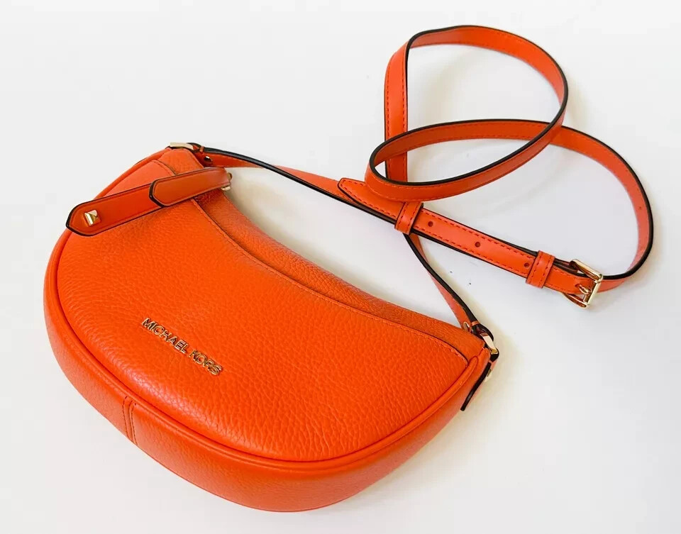 Michael Kors Dover Half Moon Crossbody Orange Leather Bag 35R3G4DC5L Purse NWT